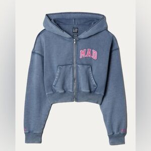 NWT Madhappy x Gap Cropped Full Zip Hoodie Blue MEDIUM Logo